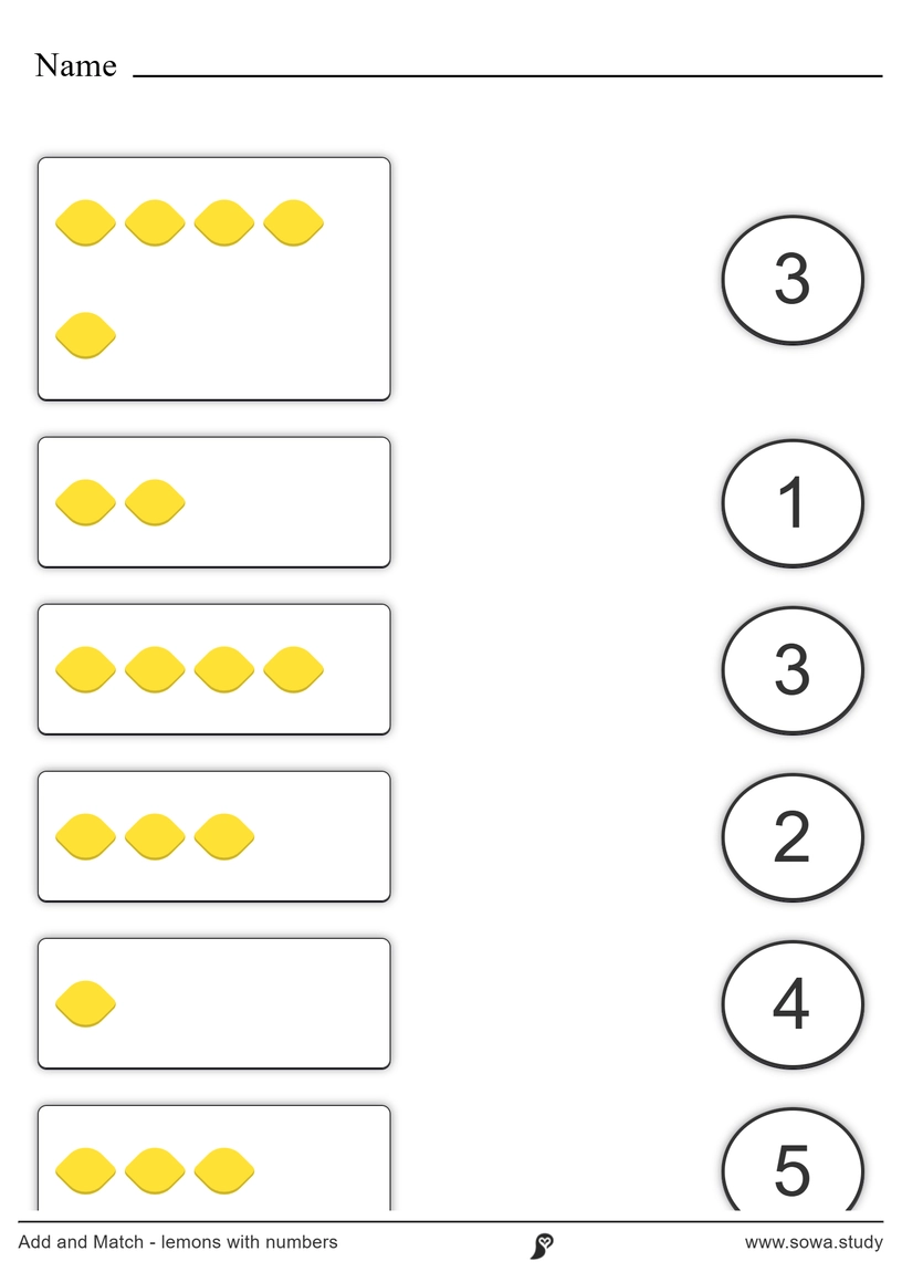 Add and Match - lemons with numbers – version 4