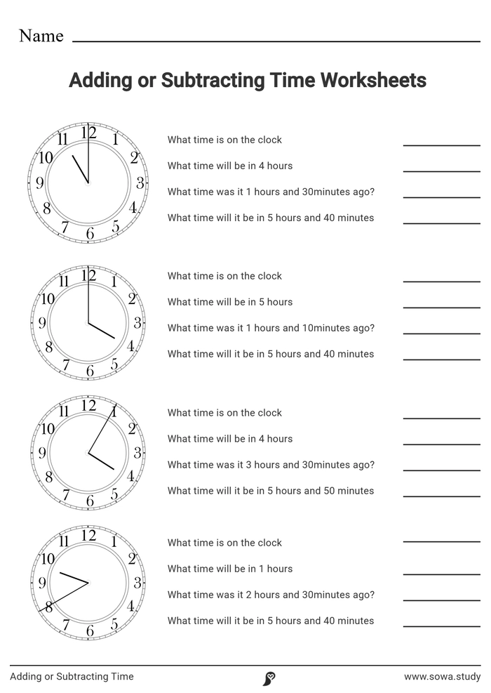  Adding or Subtracting Time  worksheet