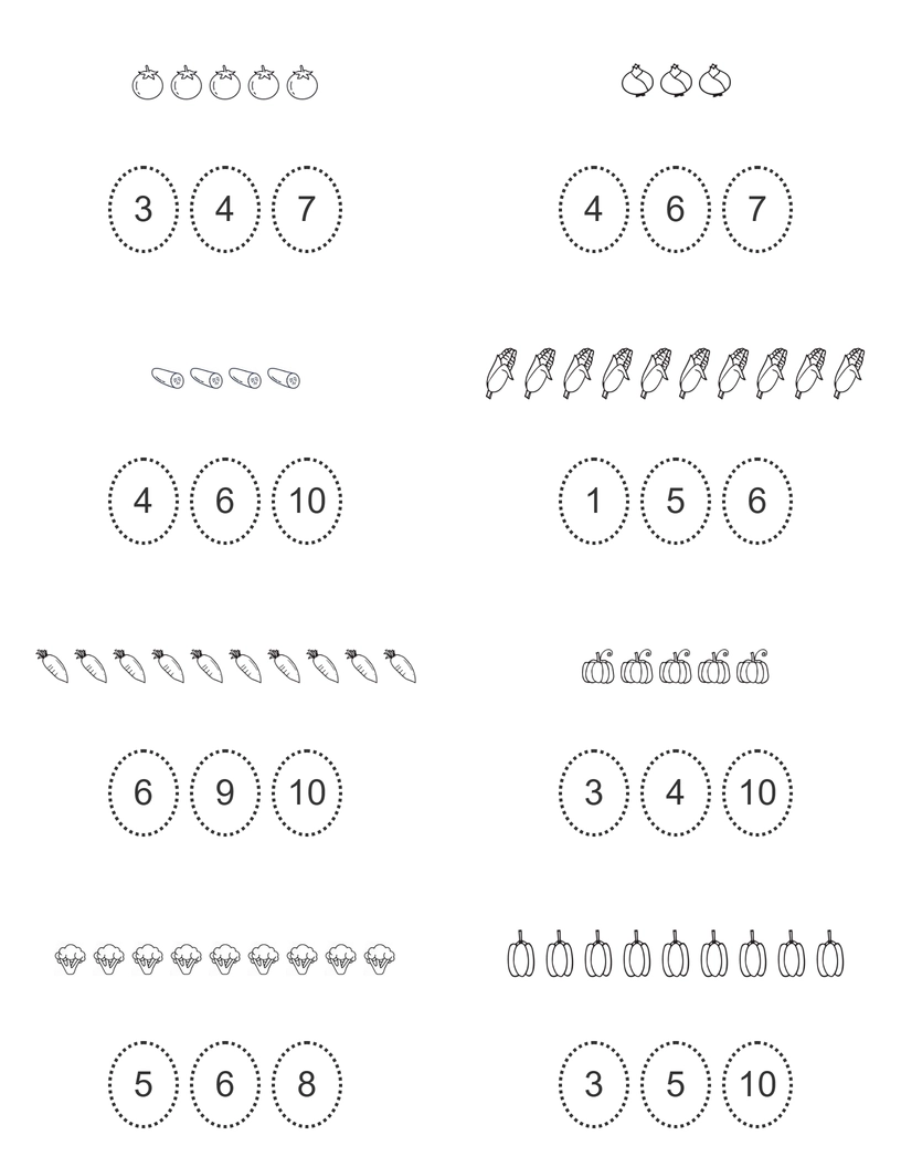 Circle the number of vegetables worksheet