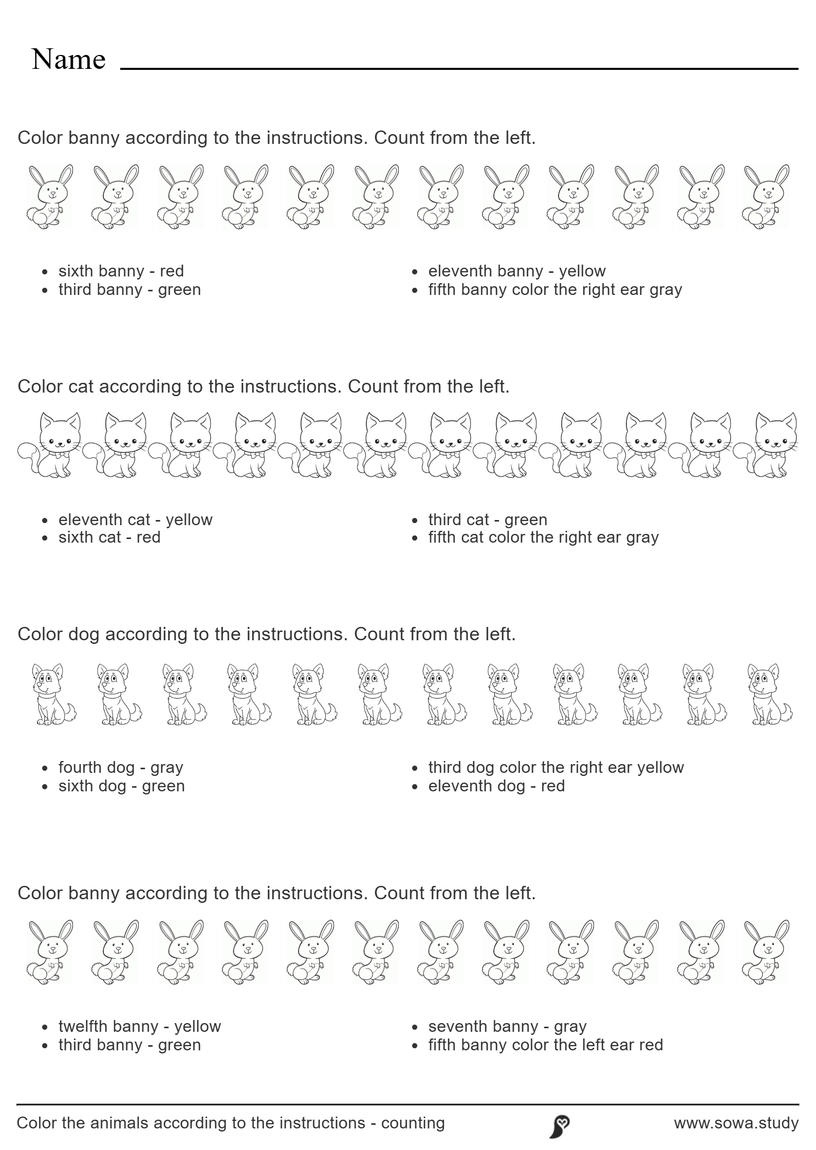 Color the Animals: Read and Count – version 1