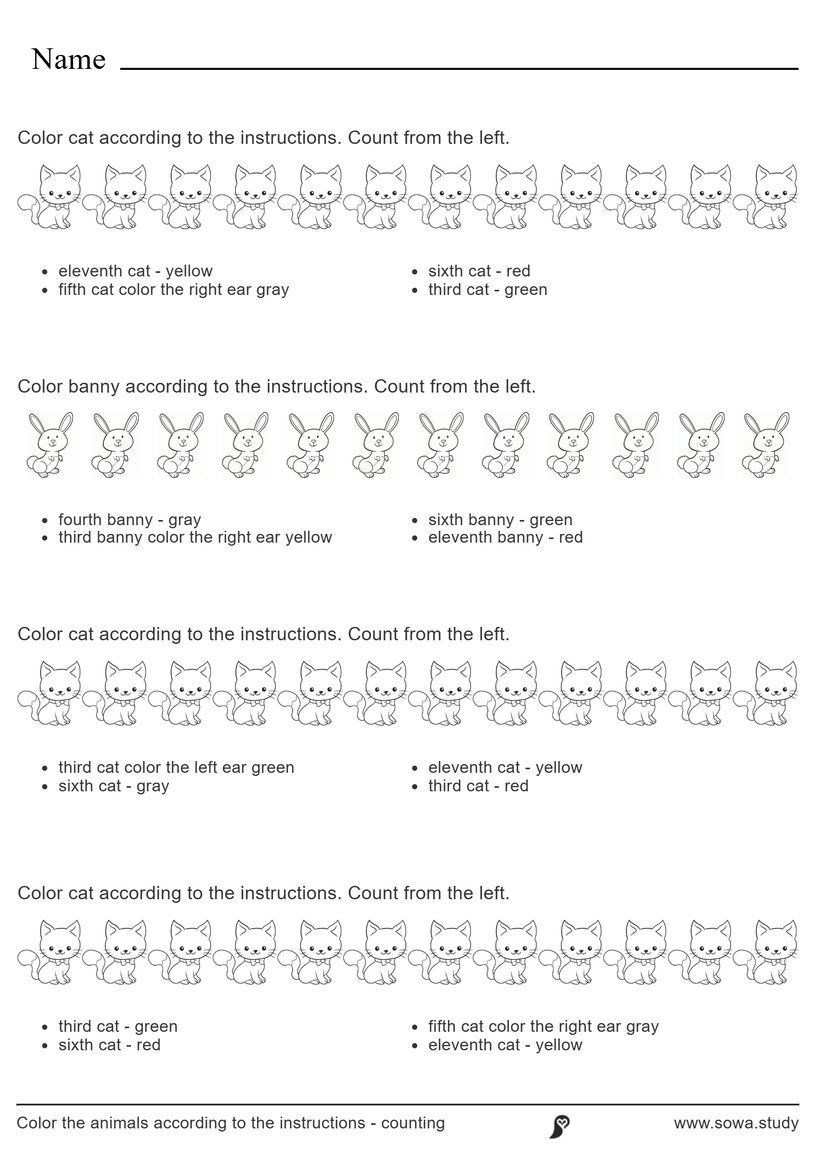 Color the Animals: Read and Count – version 2