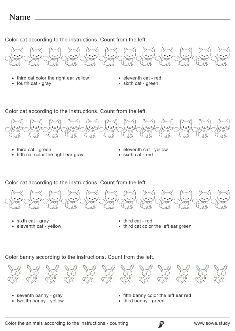Color the Animals: Read and Count – version 3