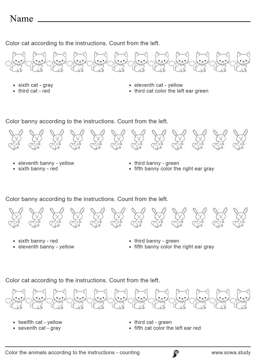 Color the Animals: Read and Count – version 4