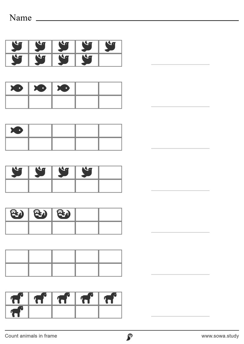 Count animals in frame worksheet