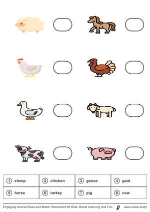 Engaging Animal Read and Match Worksheet for Kids: Boost Learning and Fun