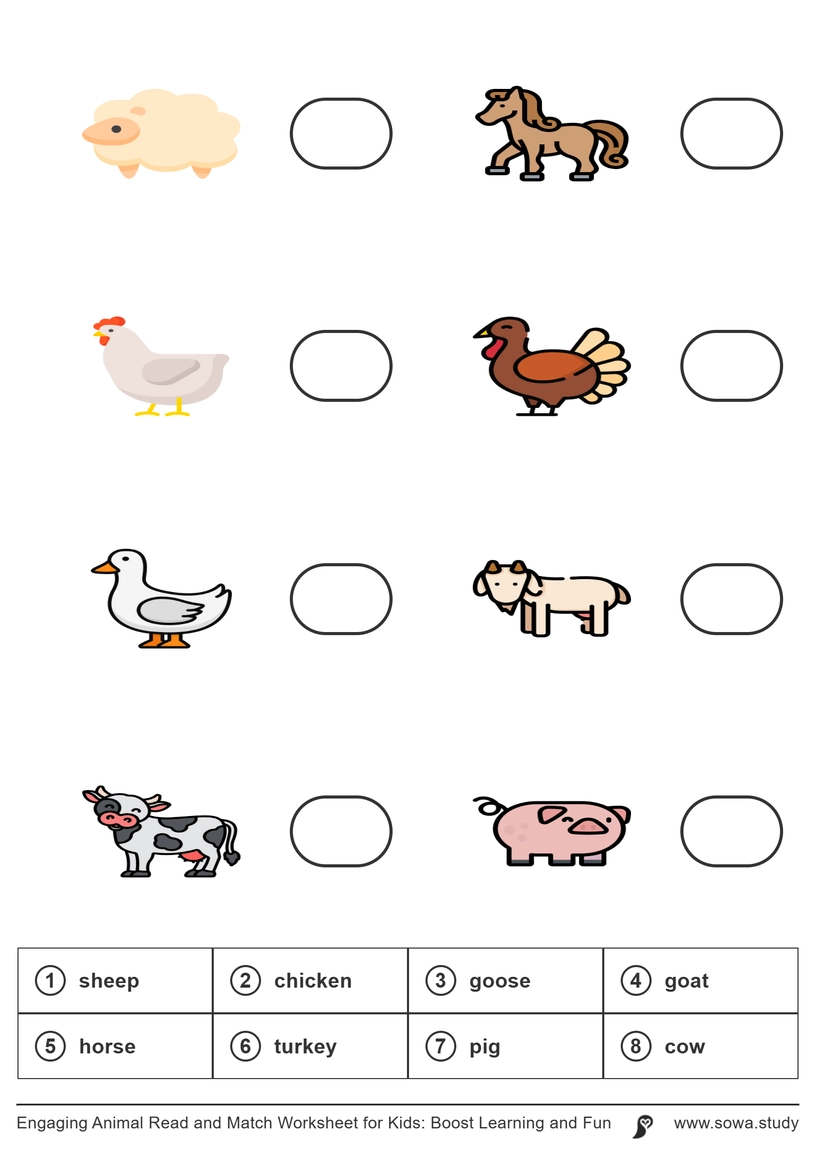 Engaging Animal Read and Match Worksheet for Kids: Boost Learning and Fun worksheet