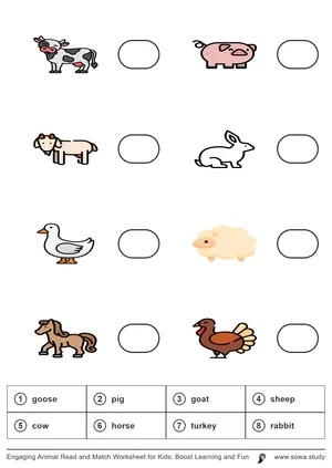 Engaging Animal Read and Match Worksheet for Kids: Boost Learning and Fun