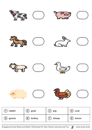 Engaging Animal Read and Match Worksheet for Kids: Boost Learning and Fun