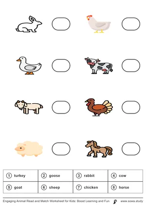 Engaging Animal Read and Match Worksheet for Kids: Boost Learning and Fun