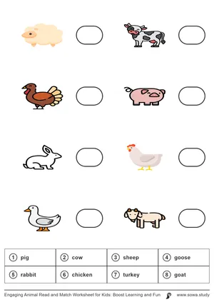 Engaging Animal Read and Match Worksheet for Kids: Boost Learning and Fun