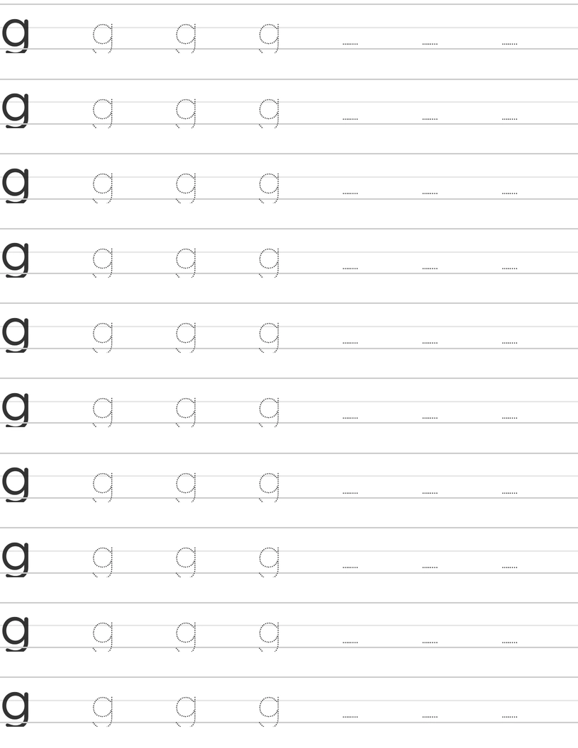Handwriting worksheet lowercase g worksheet