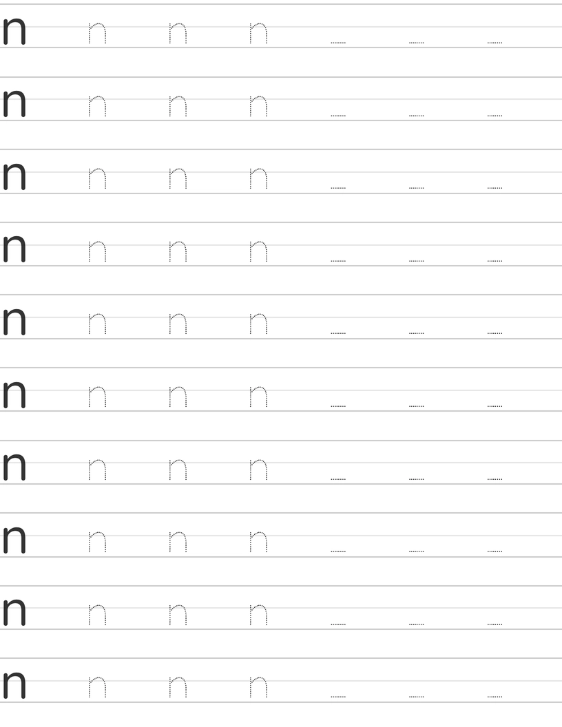 Handwriting worksheet lowercase n worksheet