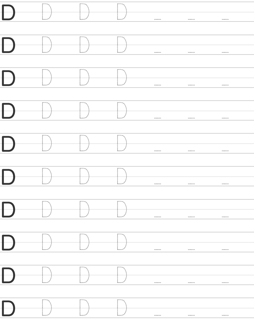 Handwriting worksheet uppercase letter D worksheet