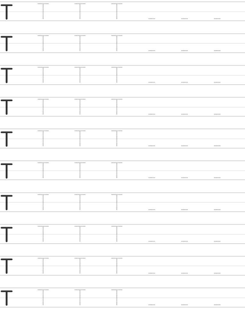 Handwriting worksheet uppercase letter T worksheet