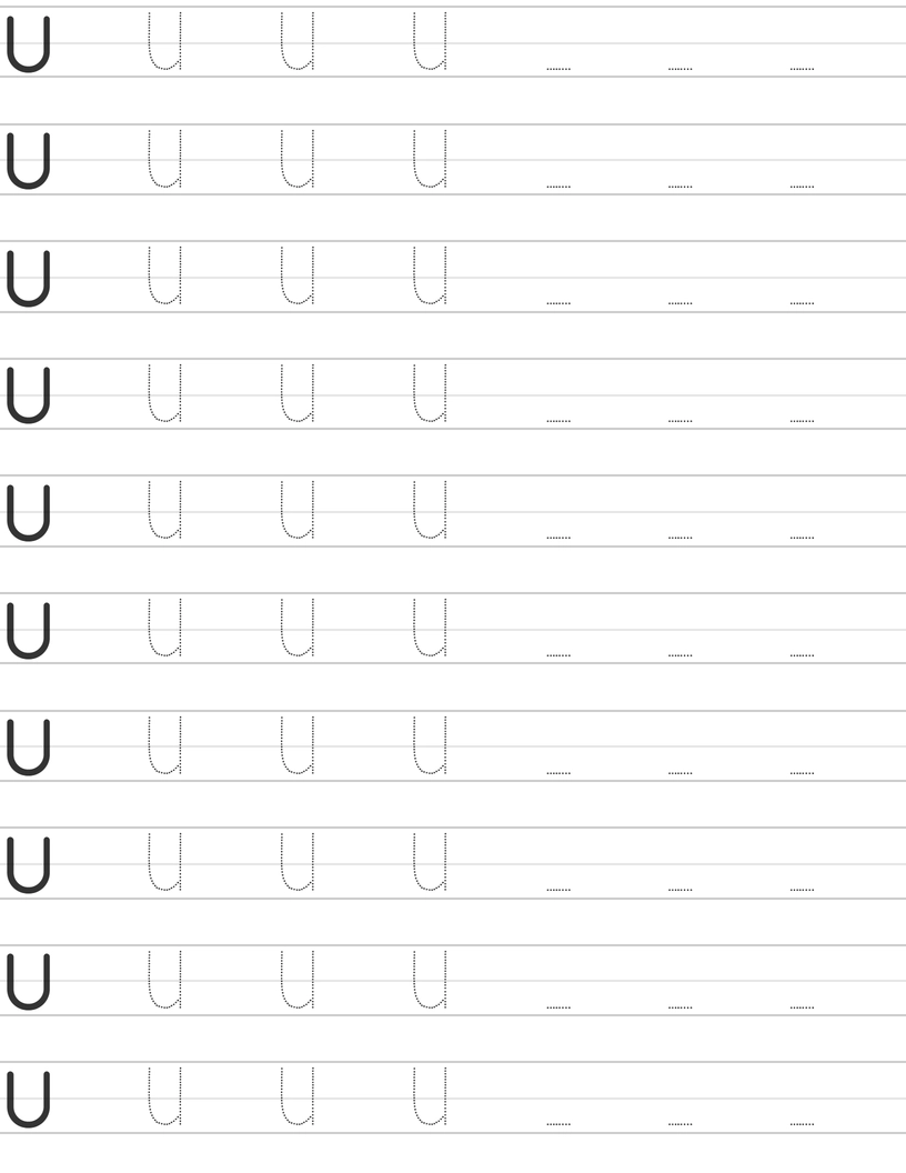 Handwriting worksheet uppercase letter U worksheet