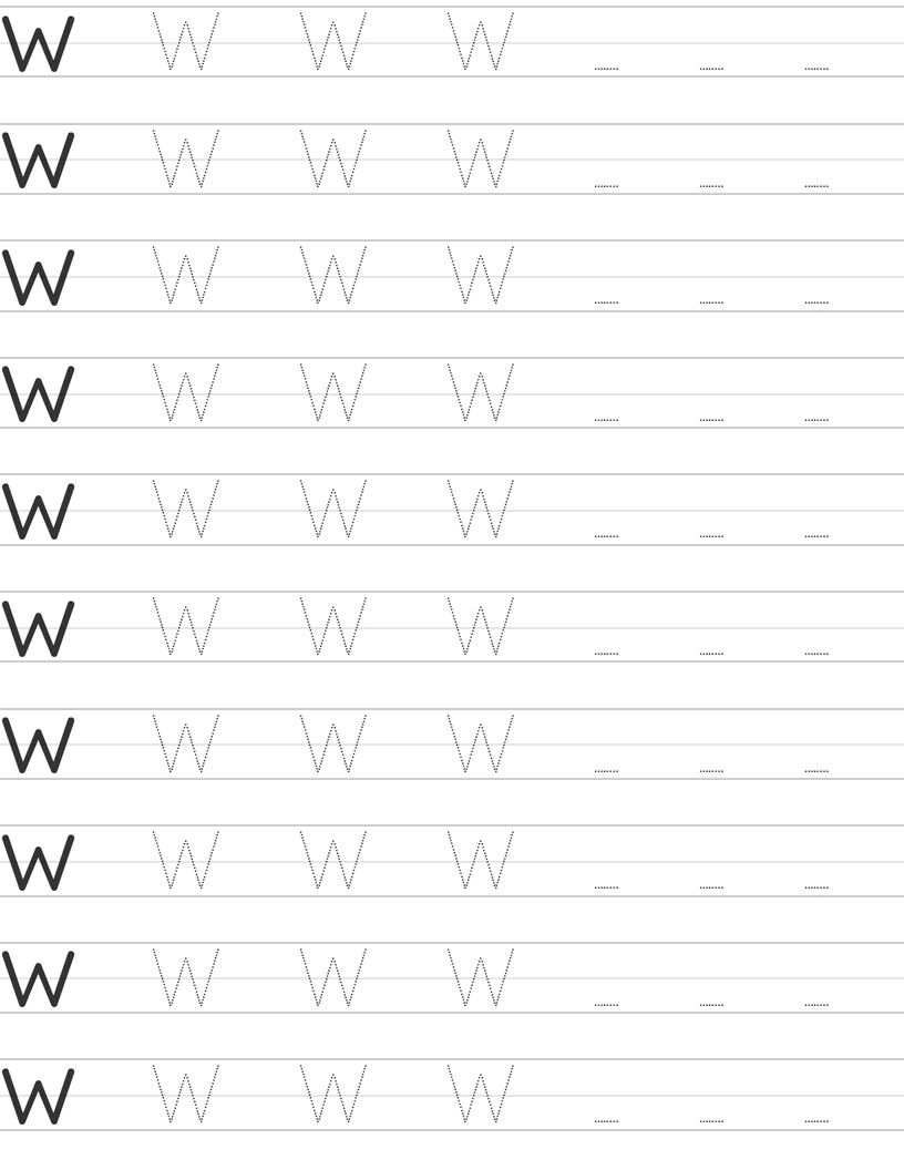 Handwriting worksheet uppercase letter W worksheet
