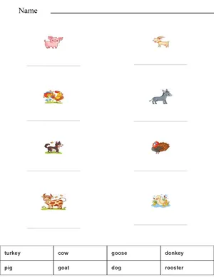 Match the words with the pictures - farm animals