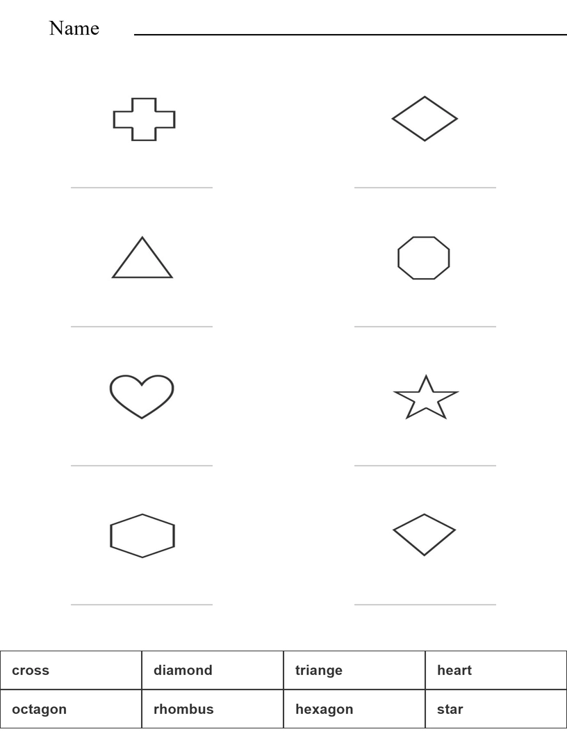 Match the words with the pictures - shapes worksheet