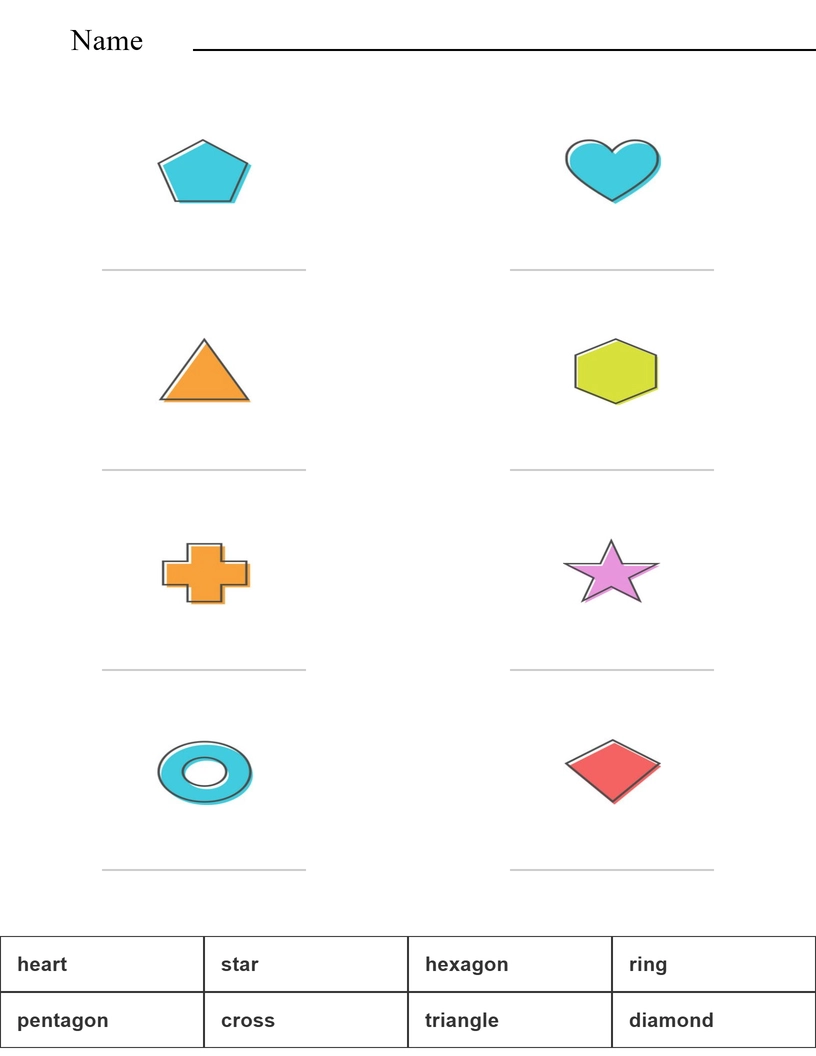 Match the words with the pictures - shapes worksheet