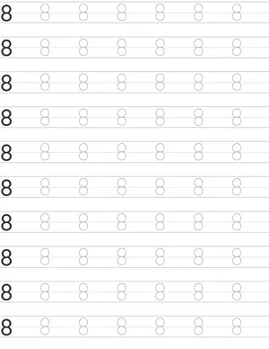 Number Eight 8 Writing Skills with Printable Tracing Worksheets