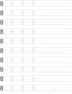 Number Eight 8 Writing Skills with Printable Tracing Worksheets