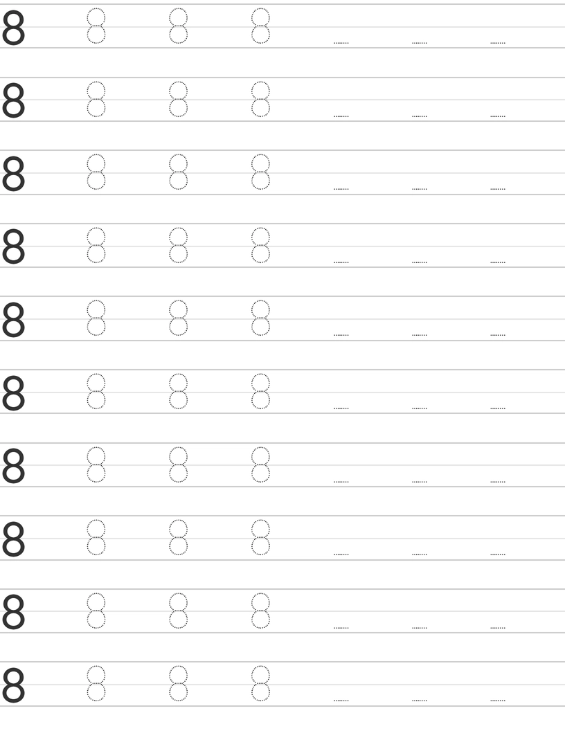 Number Eight 8 Writing Skills with Printable Tracing Worksheets worksheet
