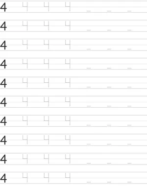 Number Four 4 Writing Skills with Printable Tracing Worksheets