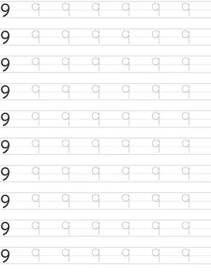 Number Nine 9 Writing Skills with Printable Tracing Worksheets