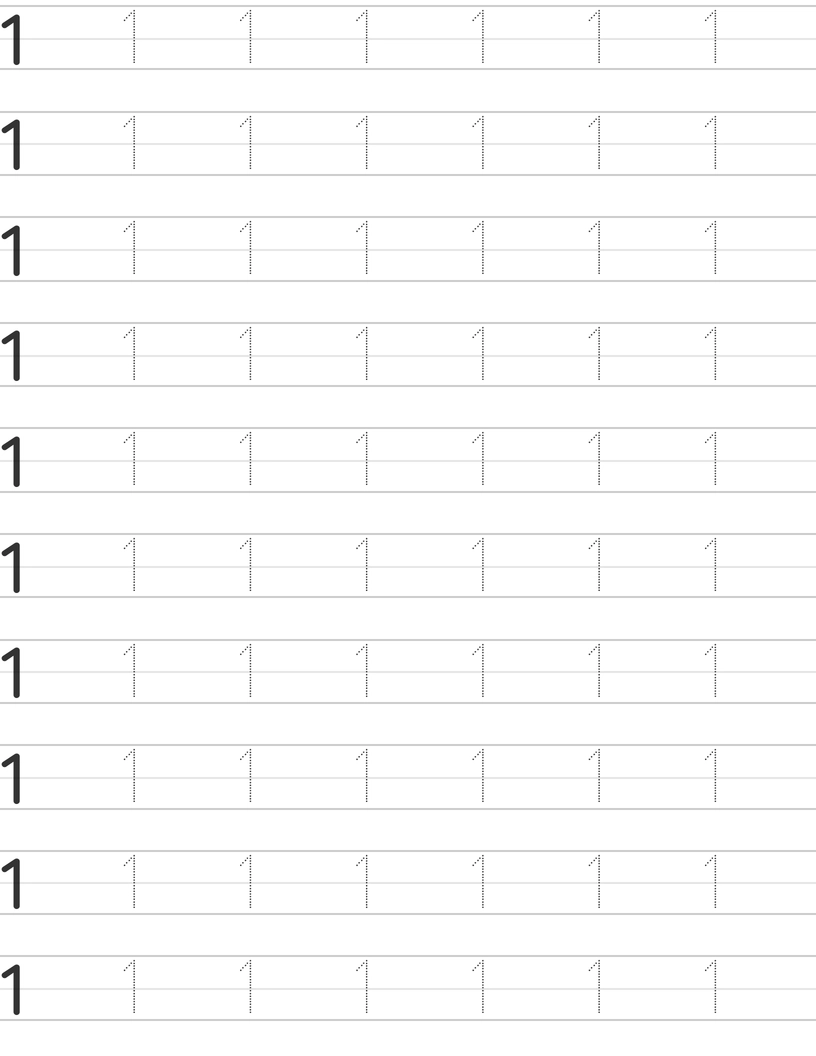 Number One (1) Writing Skills with Printable Tracing Worksheets worksheet