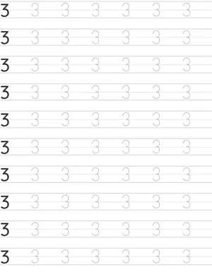 Number Three 3 Writing Skills with Printable Tracing Worksheets