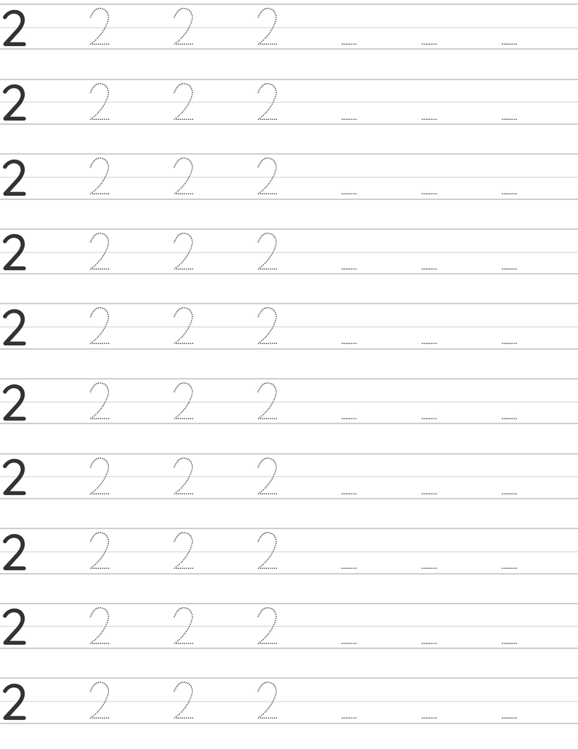 Number Two 2 Writing Skills with Printable Tracing Worksheets worksheet
