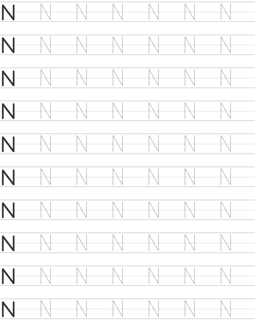Pisanie dużej litery "N" worksheet