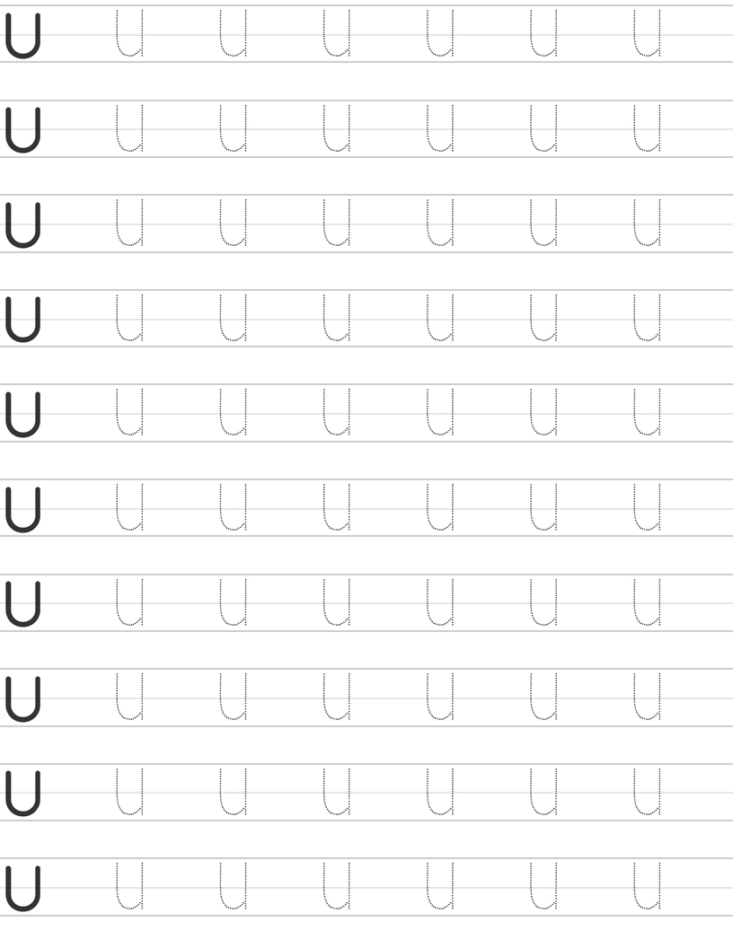 Pisanie dużej litery "U" worksheet