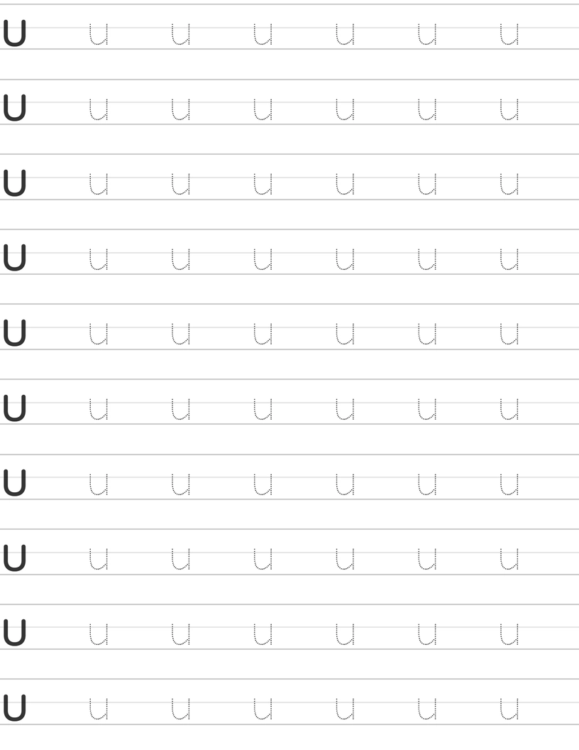 Pisanie małej litery "u" worksheet