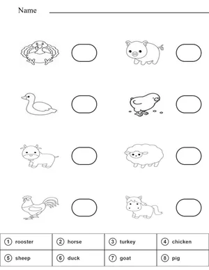 Read and match name of farm animals