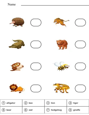 Read and match name of safari animals