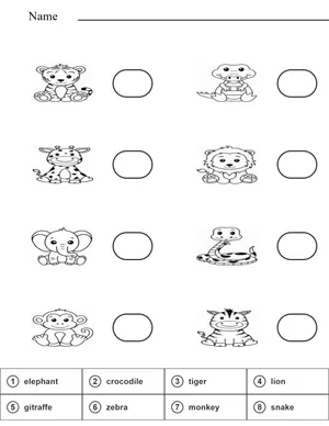 Read and match name of safari animals 