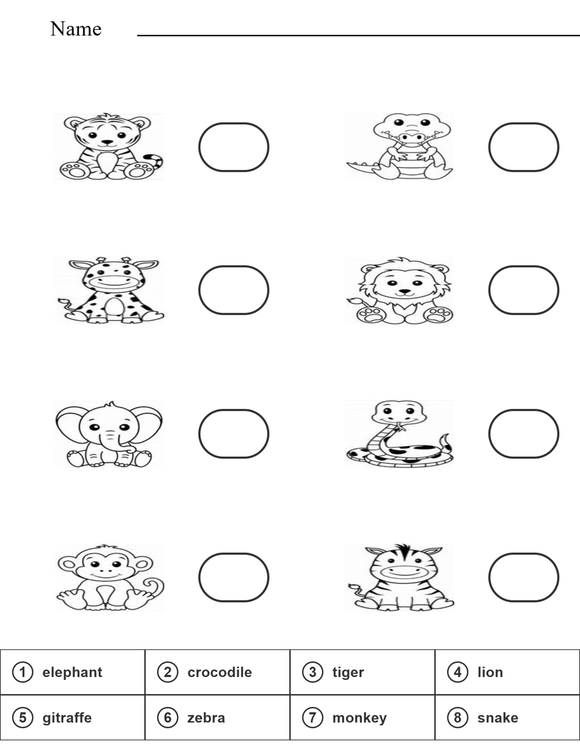 Read and match name of safari animals  worksheet