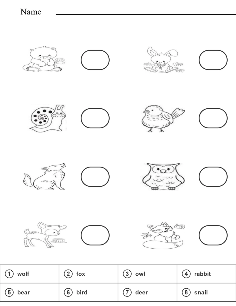 Read and match name of woodlans animals worksheet