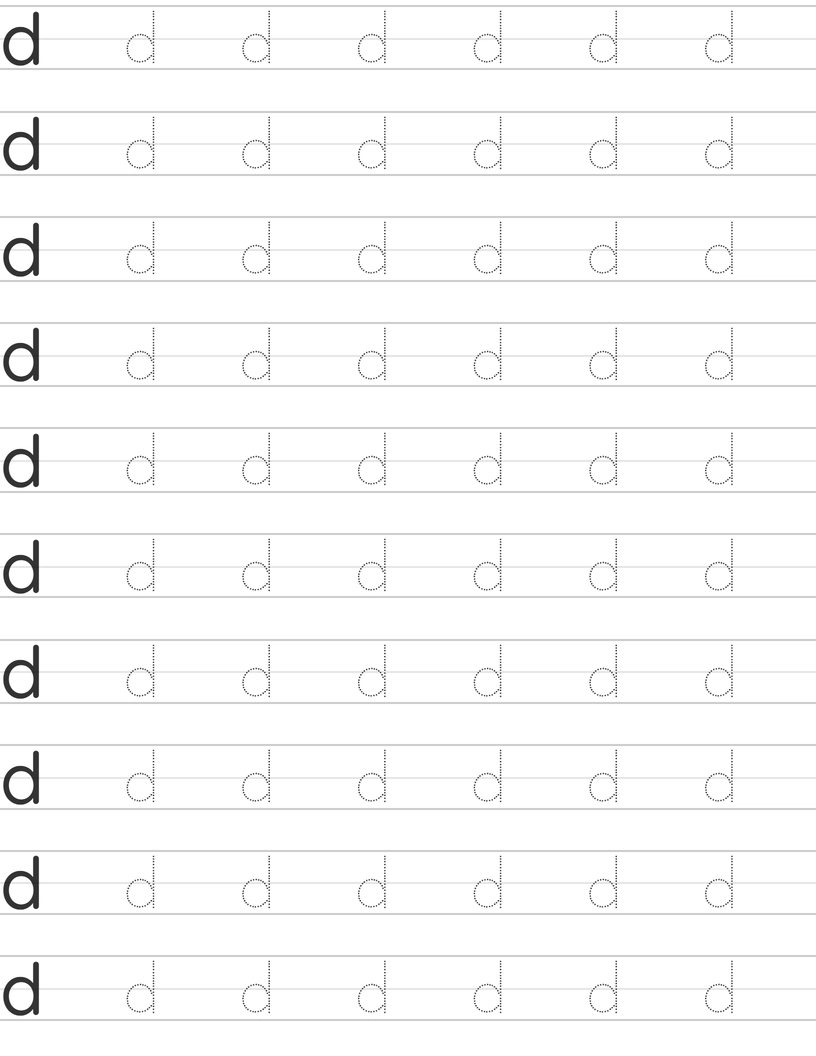 Writing lowercase letter d worksheet