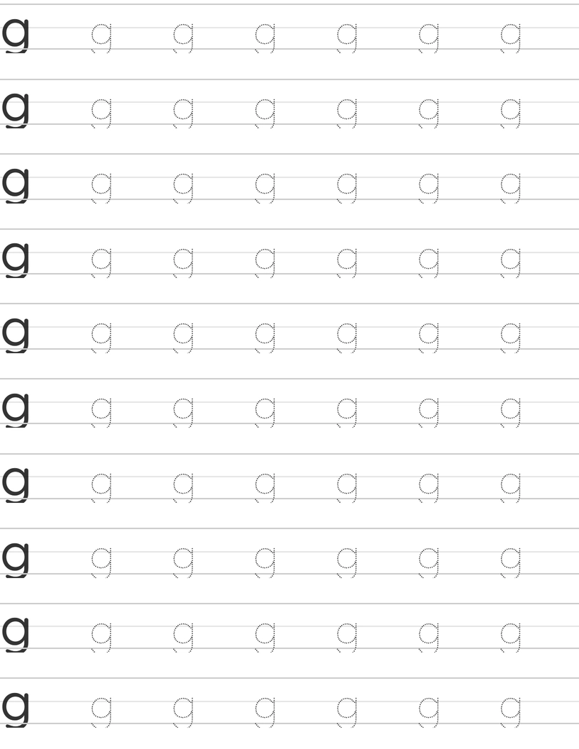 Writing lowercase letter g worksheet