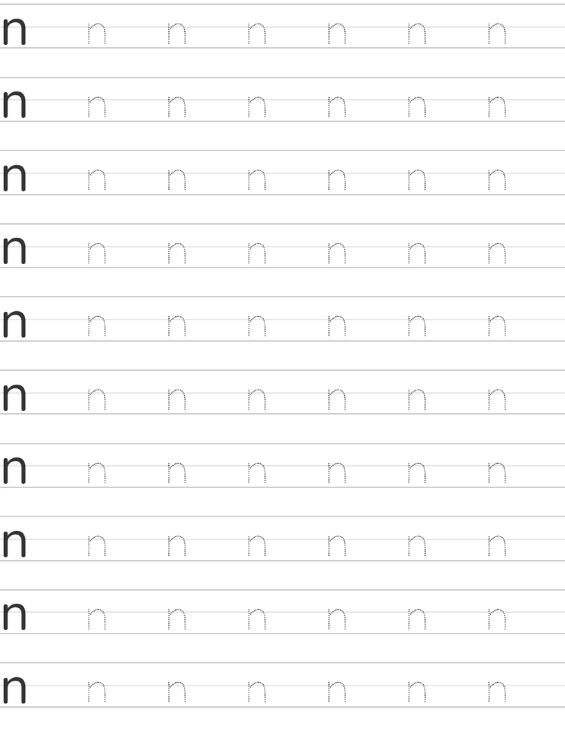 Writing lowercase letter n worksheet