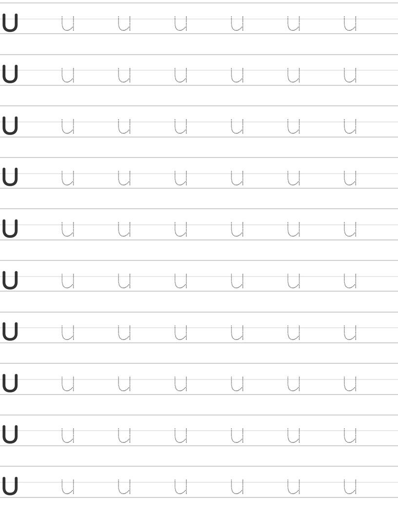 Writing lowercase letter u worksheet