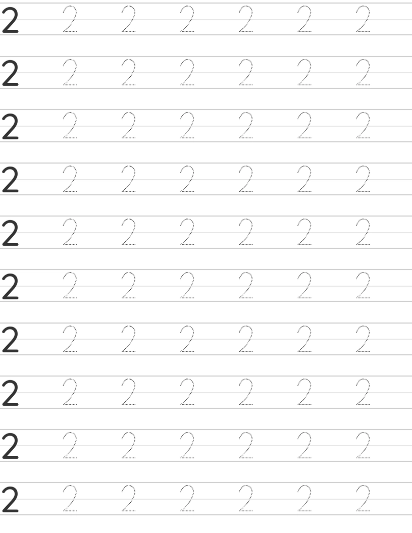Writing number 2 worksheet