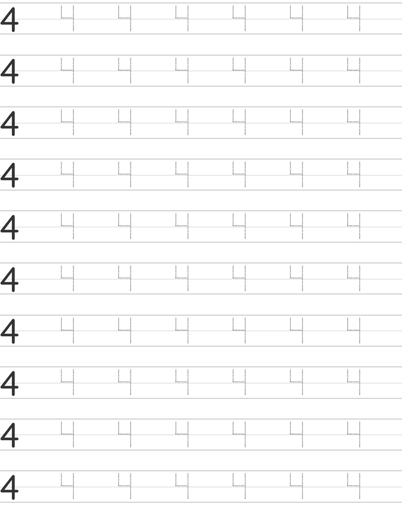 Writing number 4 worksheet