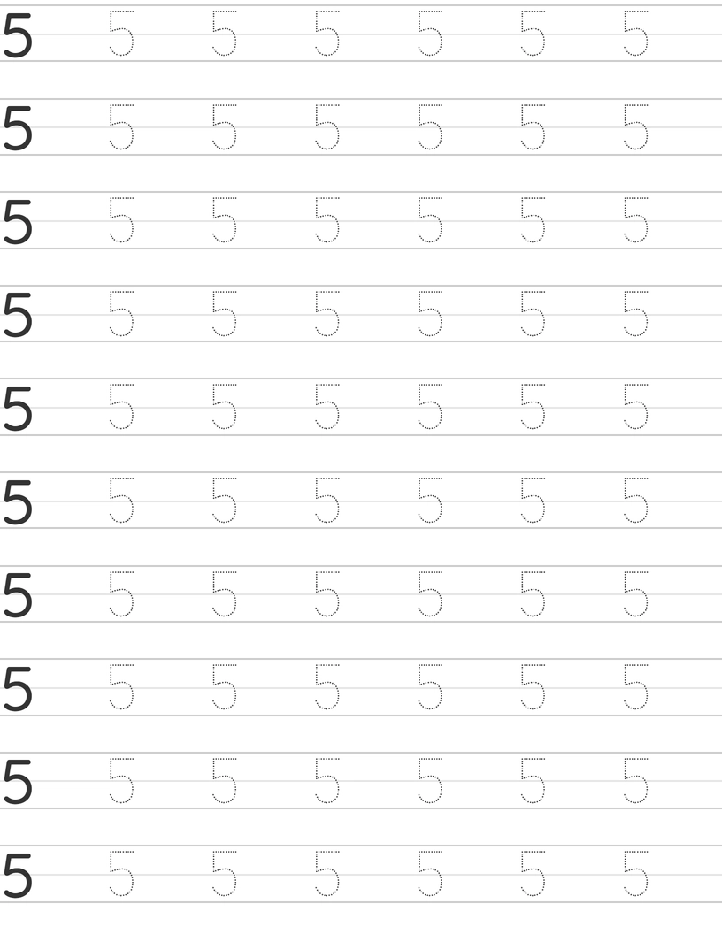 Writing number 5 worksheet