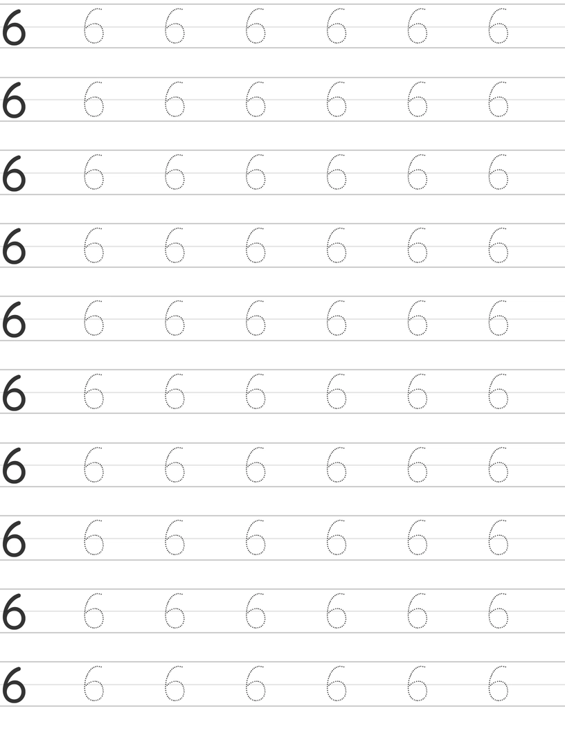 Writing number 6 worksheet