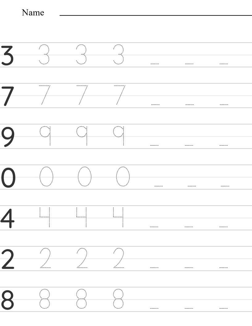 Writing numbers 0-9 worksheet