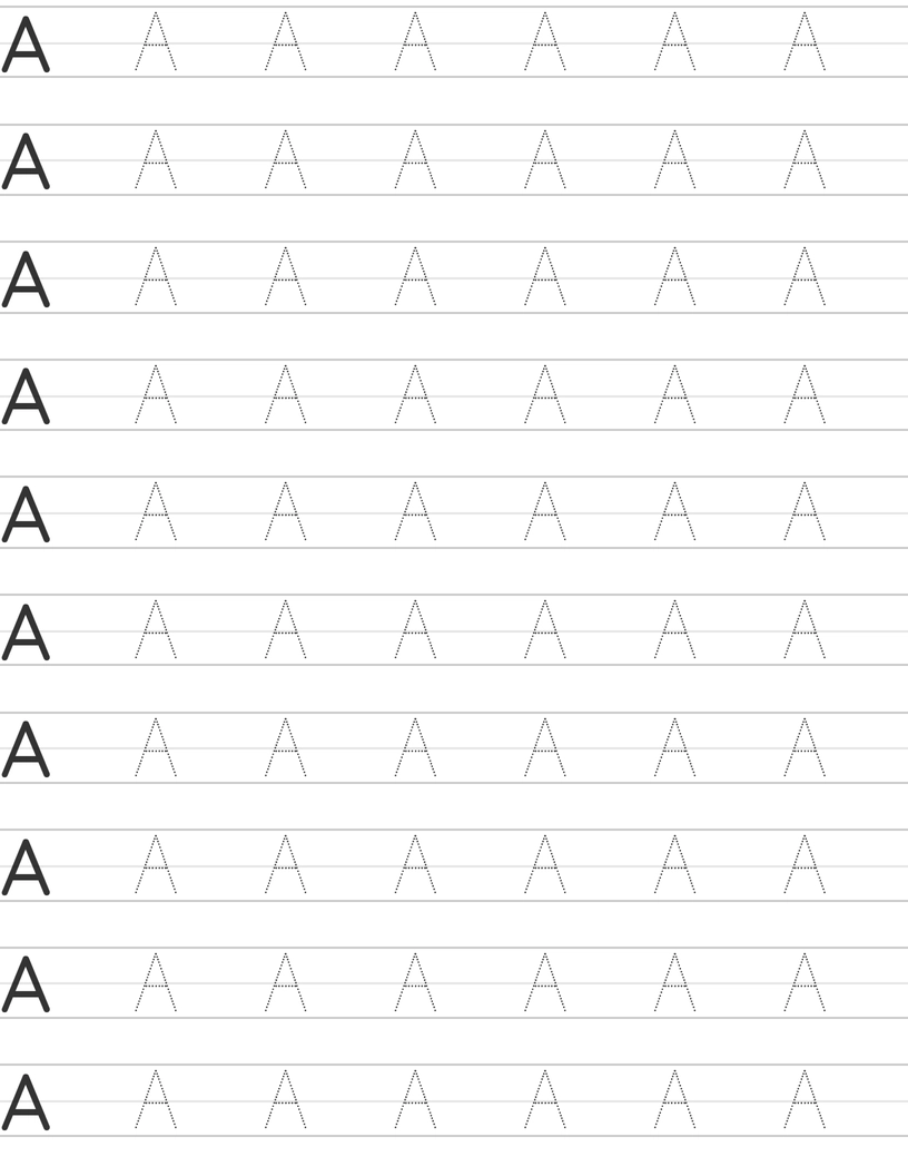 Writing uppercase letter A worksheet