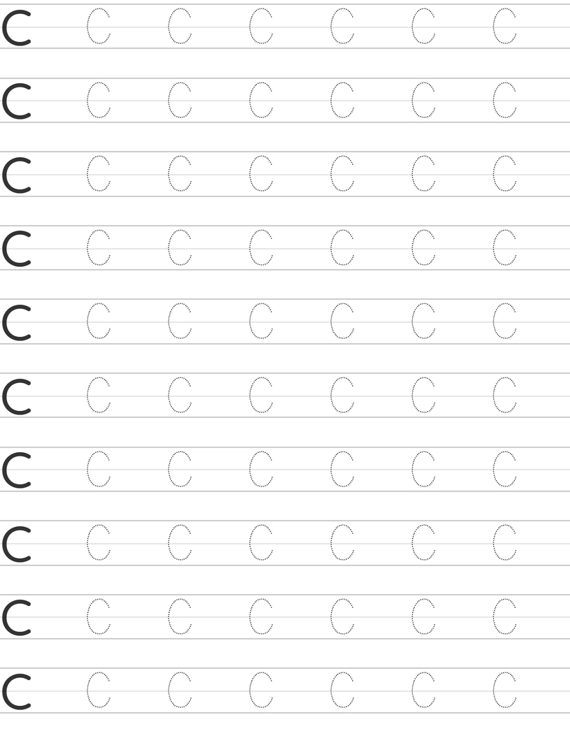 Writing uppercase letter C worksheet